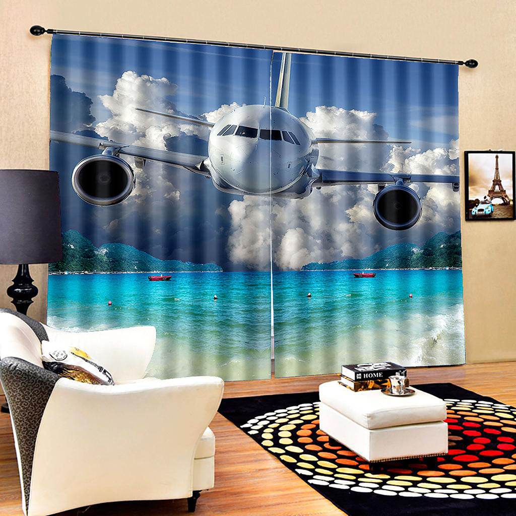 High Beautiful Photo Fashion Customized 3D Curtain blue scenery white fly curtains Drapes Cortinas