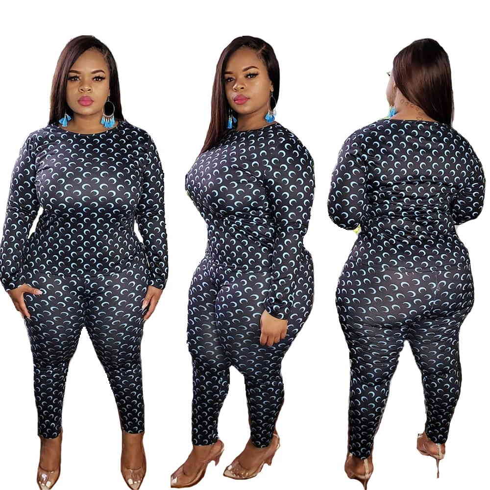 Women&#039;s Tracksuits Plus Size Women Crescent Printing Casual Autumn Winter Lady&#039;s ny Elastic Leggings O-neck Long Sleeve Tees Outfits FLB2