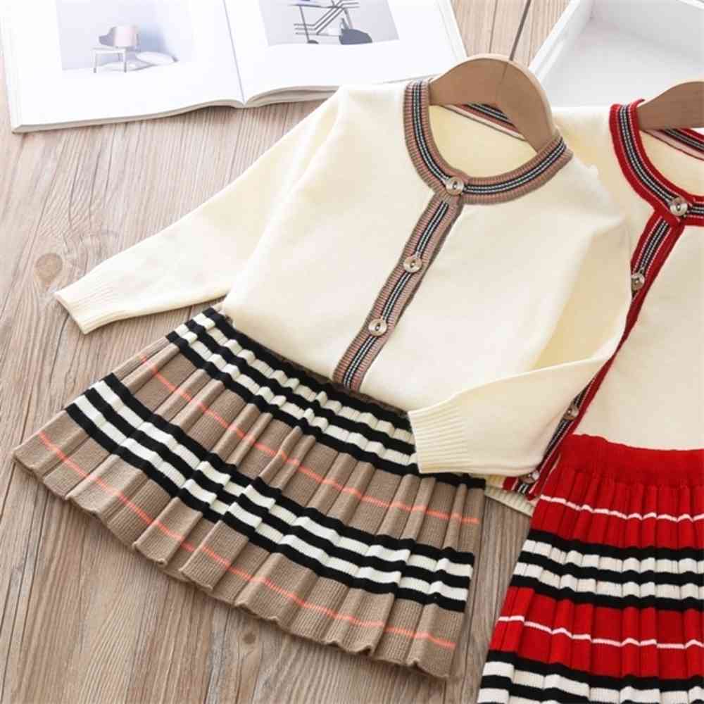 Arrival New 2022 Autumn Girls Fashion Knitted 2 Pieces Sets Sweater Coat+skirt Girls Boutique Outfits Baby Girl Winter Clothes