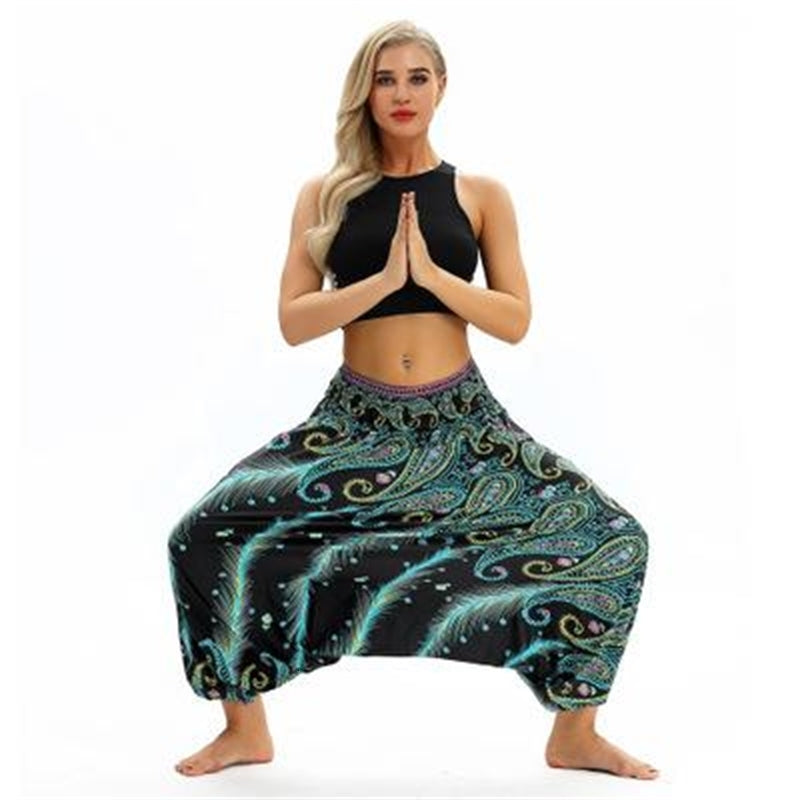Women&#039;s Leggings Women Soft Loose Thai Harem Pants Indie Folk Boho Festival Hippy Casual Trousers Elastic Waist National Style U5VM