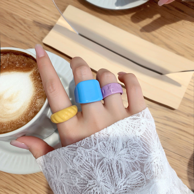 Resin candy colors Band rings original design joint-ring beads simple personality color rubber texture macaron acrylic index all-match ring jewelry