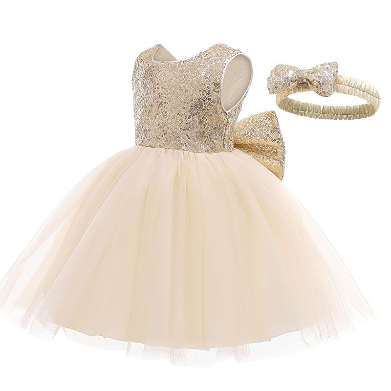 Girl&#039;s Gold Sequin Baby Girl Party Dresses Princess Birthday Wedding Infant Toddler Frocks Designs 0-3 3-6 6-9 12-18 18-24 Months 1027