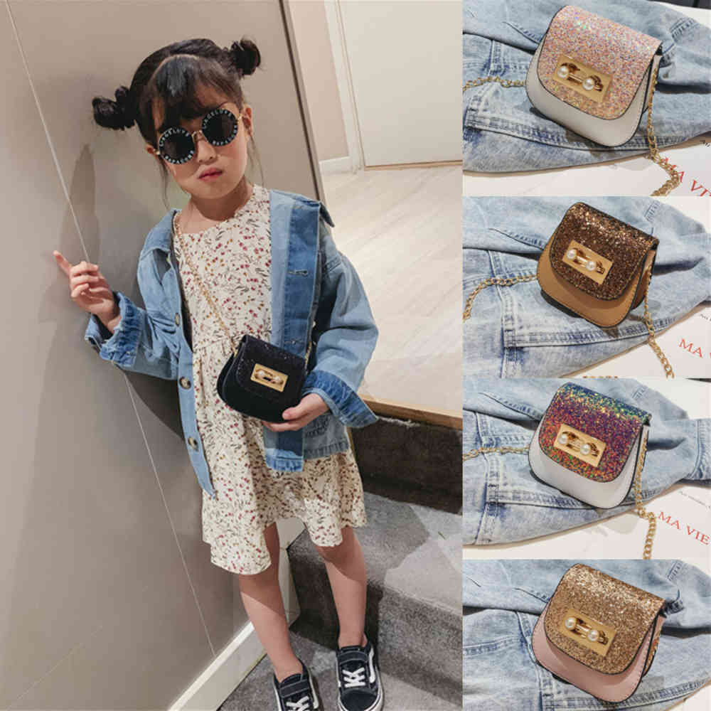 Baby Sequin Bags 5 colors Kids Princess Glitter purse PU One-shoulder bag Girls All-match Cross-body bag Children Designer Handbags