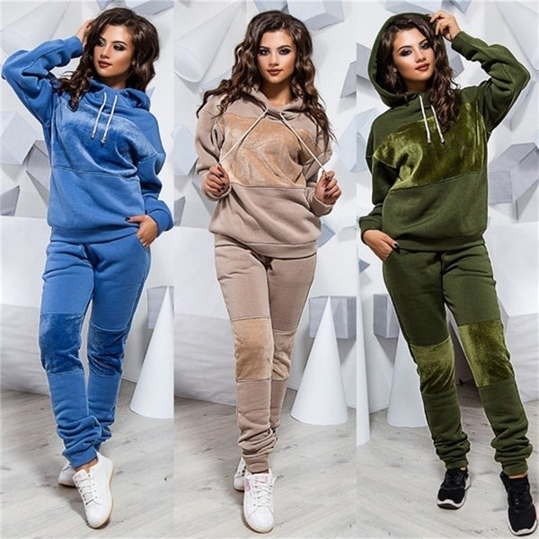 2020 Women Winter Women&#039;s Tracksuit Full Sleeve Hoodied Sweatshirt Pockets Pants Suit Two Piece Set Outfits Sweatsuit