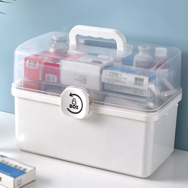 3 Layers Folding Storage Box Large Capacity Home Lockable Sundries Orgnizer Case First Aid Kit Medicine Storage Bin Container 210330