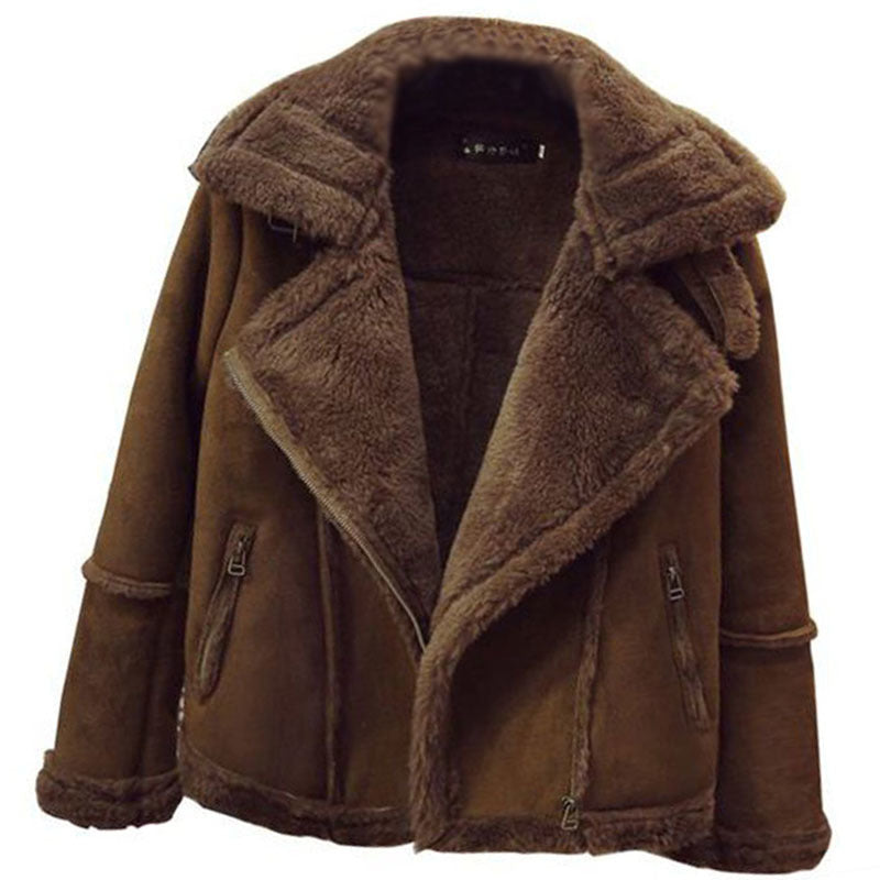 leather Winter Woman Shearling Coats Suede Leather Jackets Faux Lambs Wool Patchwork Coat Outerwear Plus Size 4XL 5XL 6XL A55