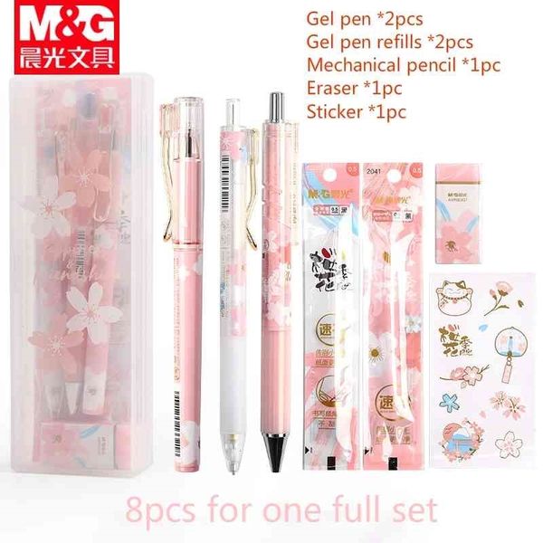 M&G Cherry Blossom Gel Pen-mechanical Pencil Lead 0.5mm Refiills Set Pink Gift Pens for Girls School Supplies Back To School 210330