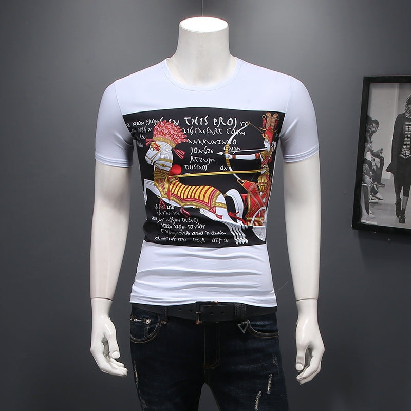 Summer short-sleeved tops personalized men&#039;s T-shirts character printing fashion youth handsome Korean version trendy bottoming shirts