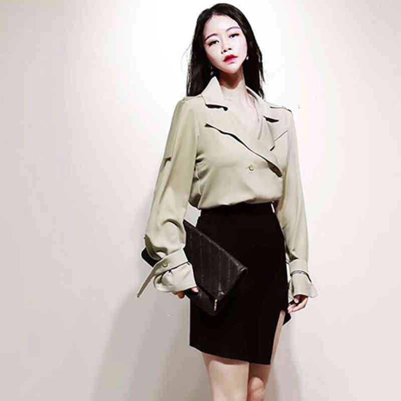 dresses Women Work Wear 2 Pieces Set Double Breasted Long Sleeves Blouses & Irregular Sheath Pencil Bodycon Skirt Lady Suit