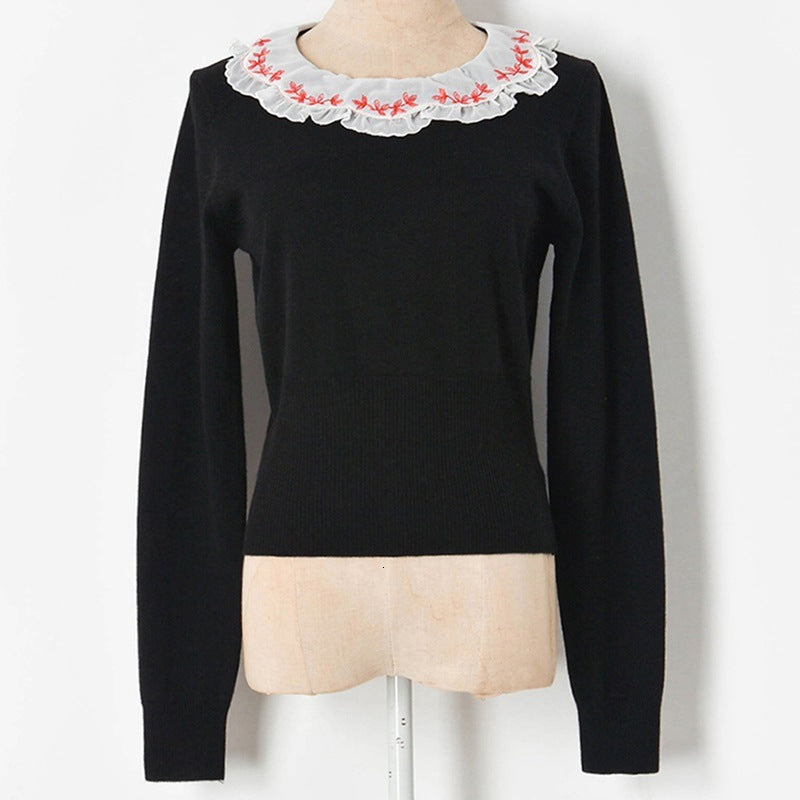 sweaters Crop tops women 2021 Spring Cute Peter Pan Collar SHort Pullover Black Knitted Sweater blouses Shirt