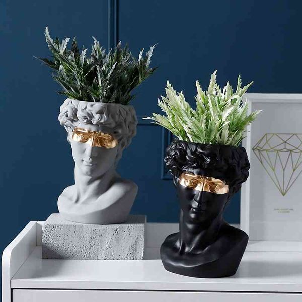 Flower Pot David Head Resin Statues Home Decoration Davids Flower Vase Planters for Succulents Desktop Flower Pot Home Decor 210401