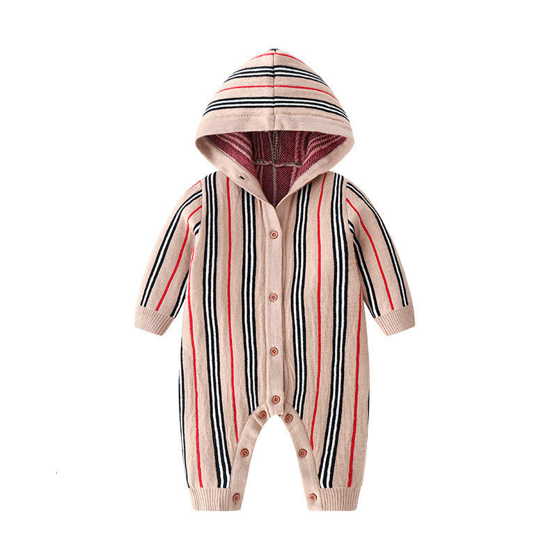 children&#039;s clothing New Born Baby Long Sleeve Winter Fall Spring Set 0-24 Month Rompers Knitting Jumpsuits Plaid Knitted Cotton Clothes Hat