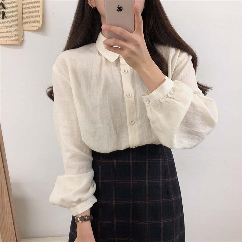 dress Minimalist Chic Beige All-Match Stylish Office Lady Shirts Women Loose Large Size Casual Brief Blouses
