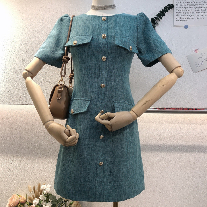 Summer clothes for women puff wool sleeve vintage fine office elegant ladies tweed mini dress robe