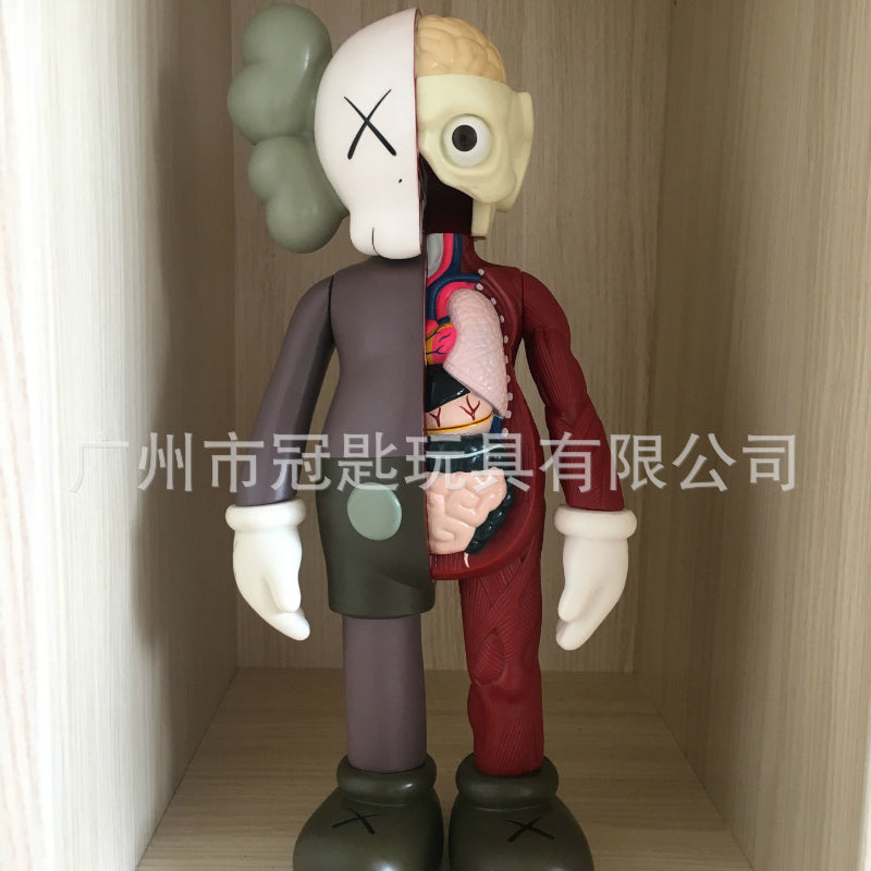 KAWS Action Figures toy COMPANION GREY FLAYED Vinyl toys Original Fake half anatomy dolls model 37cm 16-inch