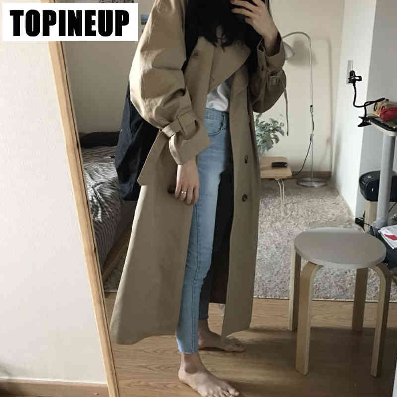 wool Women&#039;s large-size Korean lapel coat casual solid double color breasted outwear chic office bands long trench jacket