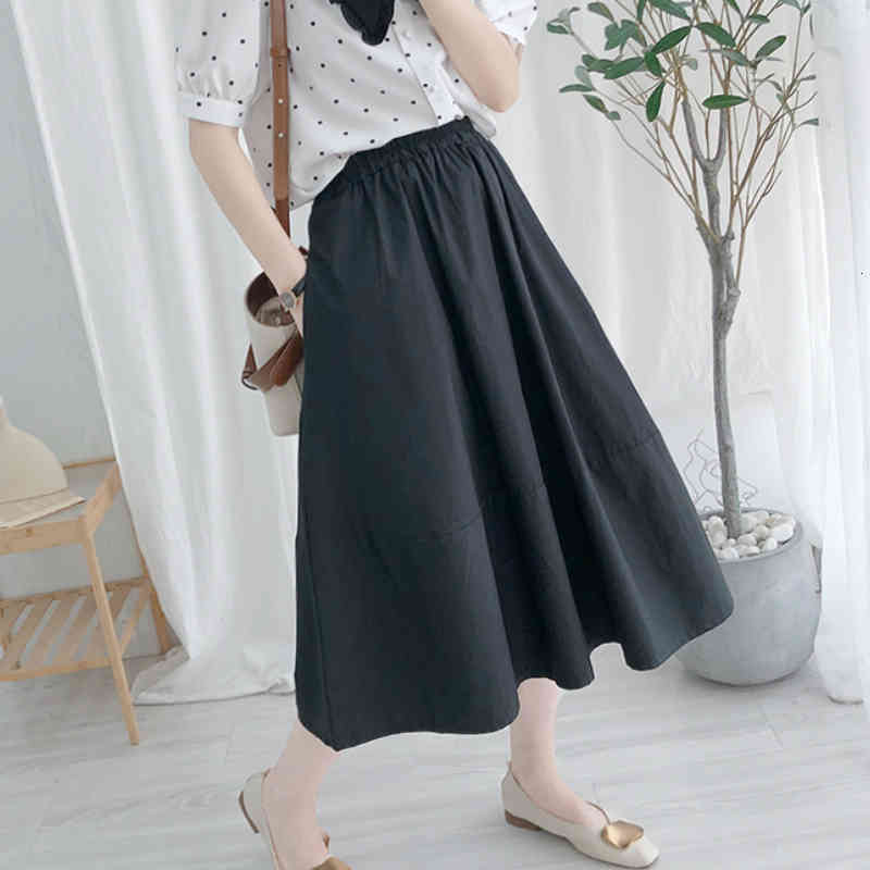 skirts Summer Vintage Solid Black-White Boho Cotton with Side Pockets Hepburn Style Patchwork A-line Calf Long Skirts