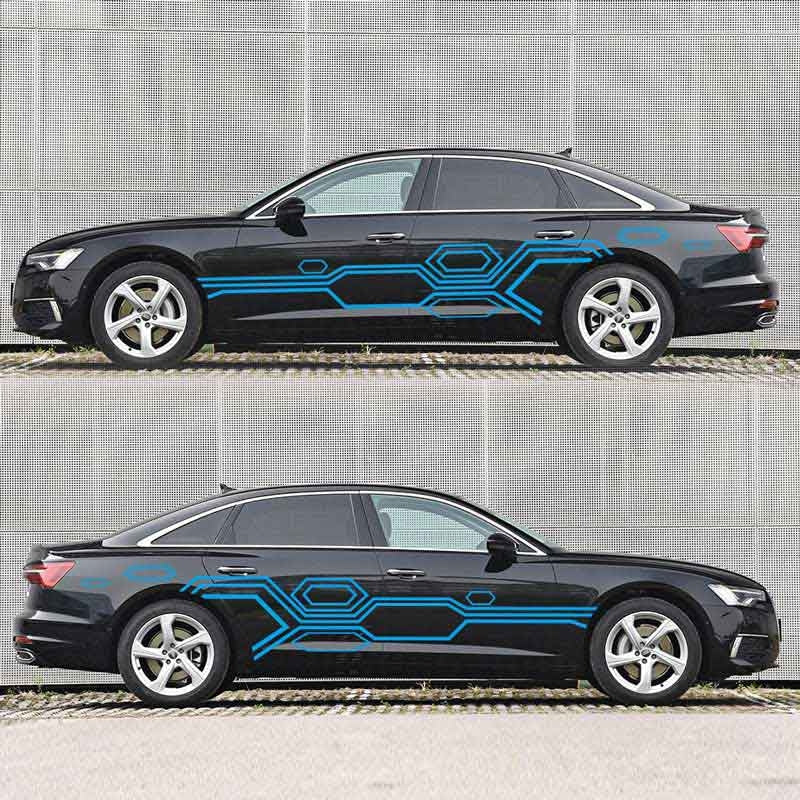 New Waist Line Side Door Car Body Stickers Square Lattice Racing Stripe Car Decal