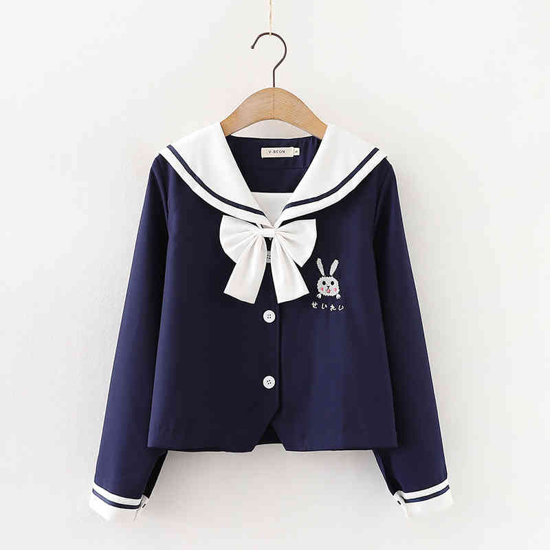 Japanese Lolita Kawaii White Shirts Women Cute Rabbit Bunny JK School Uniform Anime Blouse Girls Sailor Cosplay Tie Front Tops