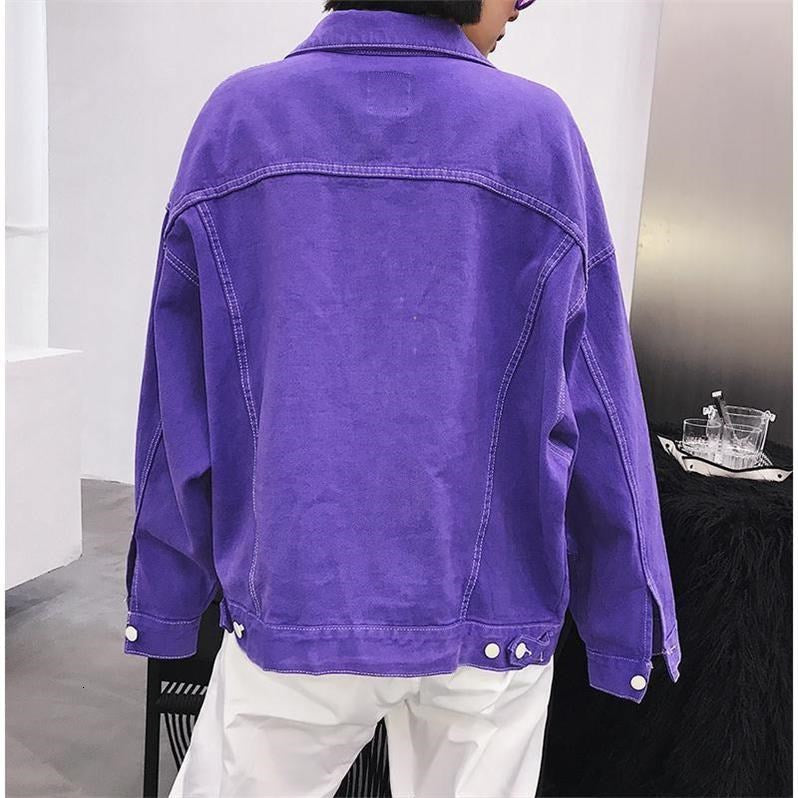 Purple Denim jacket Autumn Spring Casual Jean Jackets Women Outerwear Long Sleeve Oversized Single Breasted Basic Coats