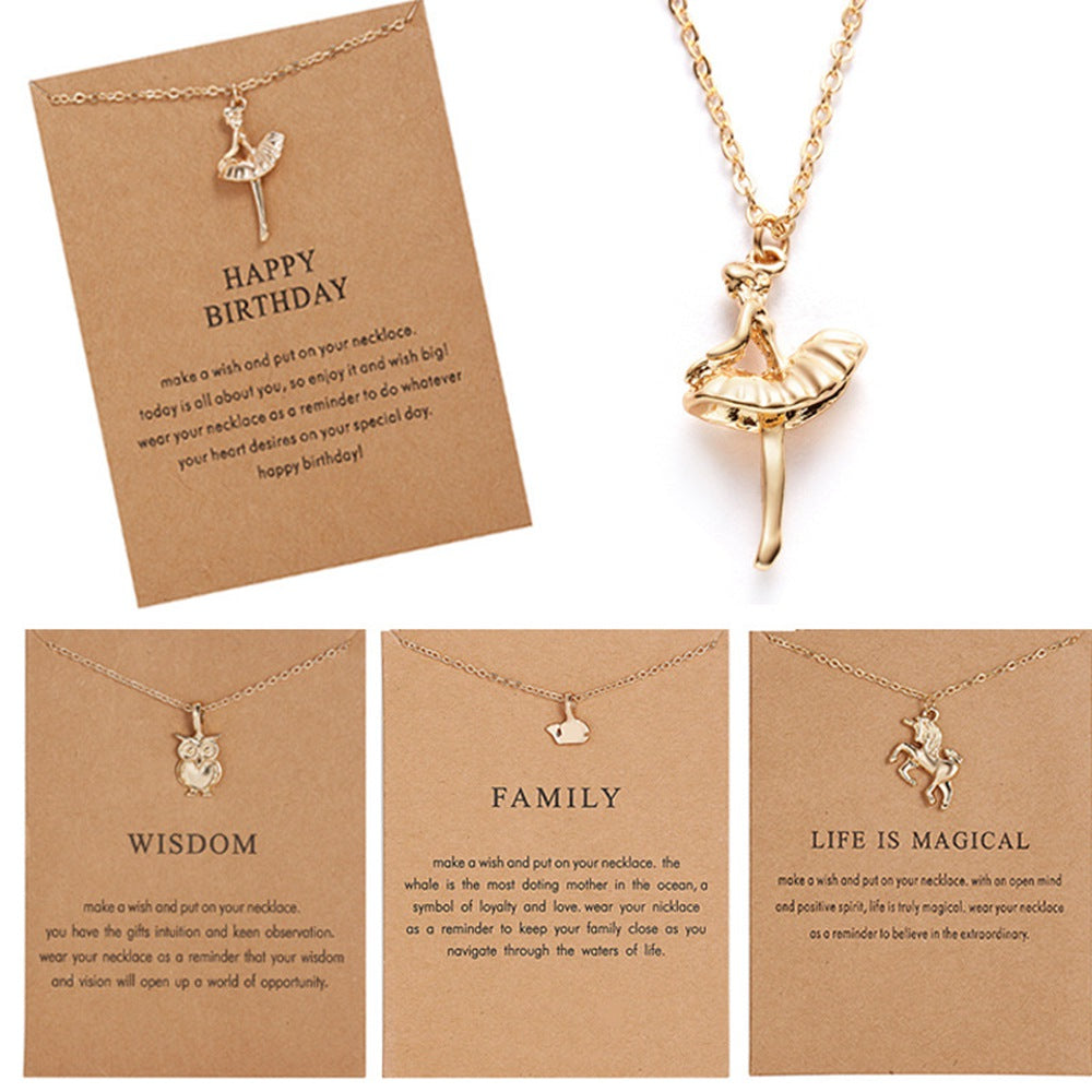 CR Jewelry Dogeared Necklace Pendant with Creative Paper Card Happy Birthday Alloy Ballet Girl Designs for women