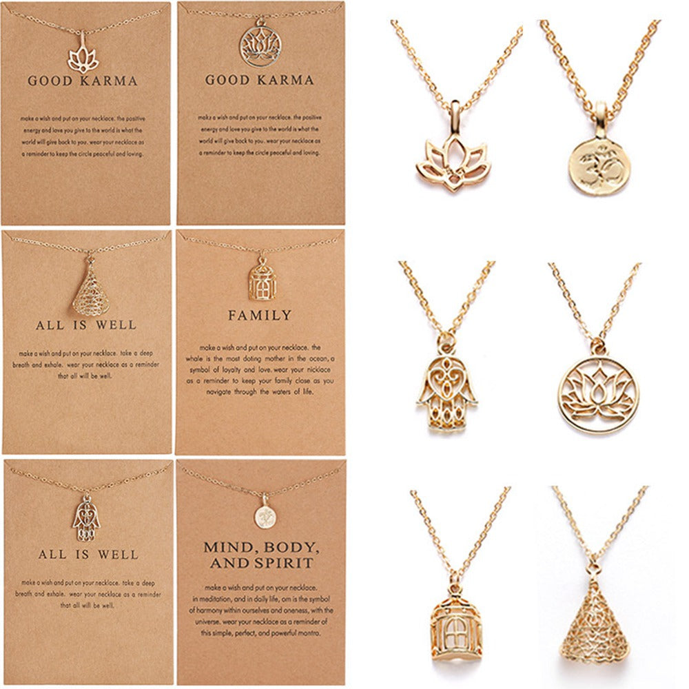 Cr Jewelry Dogeared Necklace Palm Lotus Hollow Alloy Clavicle Chain With Paper Card Series