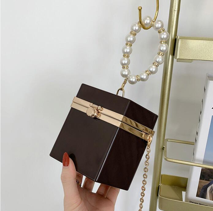 wholesale women handbag Candy-colored Acrylic chain bag Sweet and lovely Beads shoulder handbags Street trend hard box womens messenger bags