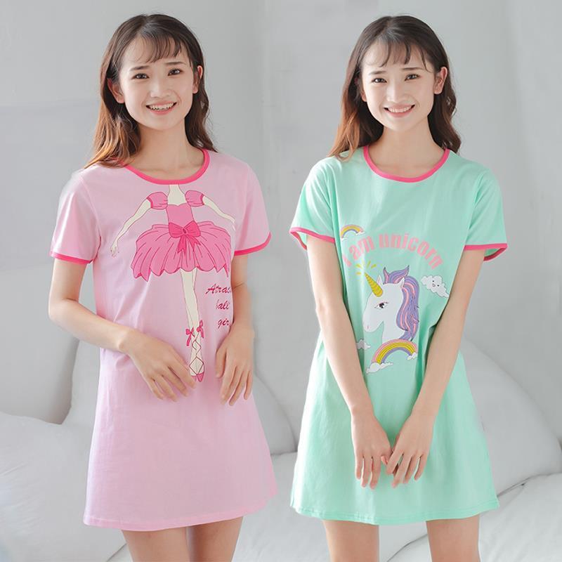 Women Sleepwear Womens Cotton Night Dress Female Unicorn Nightgowns Short Sleeve Cartoon Girls Nightwear Causal Nighty Sleepshirt