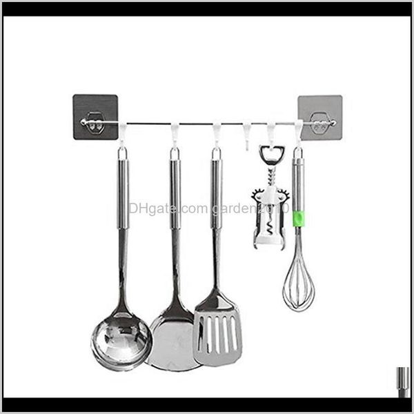 Rails Wall Bar Kitchen Storage Rack For Utensils Spatula Casserole With Hook Waterproof Nontrace Easy Installation Without Drill Hooks T06Al