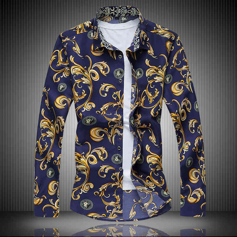 Men&#039;s Flower Autumn Fashion Print Long Sleeve Men High Quality Luxury Mens Casual Shirt Work Office Shirts 7XL