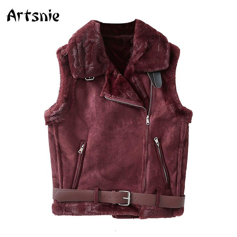 Women&#039;s Vests Artsnie Winter Suede Leather Women Turn Down Collar Wine Red Vest Autumn Vintage Casual Warm Faux Fur Coats