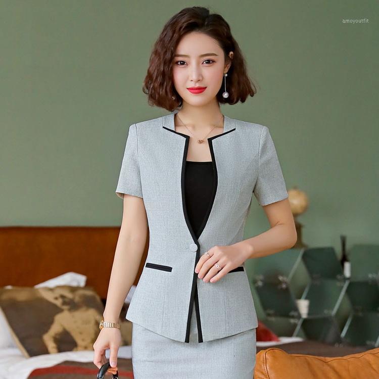 Women&#039;s Suits & Formal Women Blazers and Jackets Short Sleeve Grey Office Ladies Work Wear Female Clothes Style