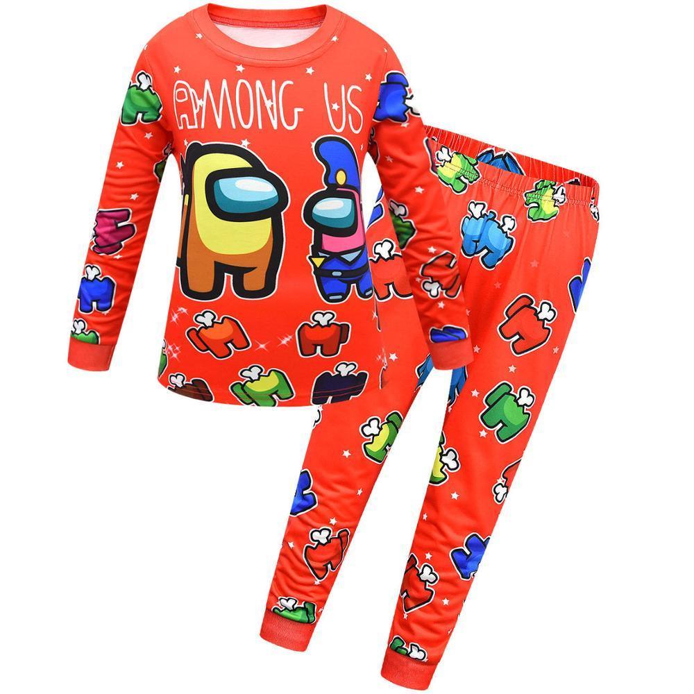 Clothing Cartoon printed pajamas+Pants 2Pcs Among us Children Spring For Boys Girls Tracksuit Kids Fashion Suits Gaming Sets C0225