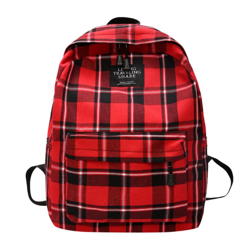 Backpack Women Bag Female Student College Wind Plaid Canvas Travel 2021 Red Square Backpacks Packet