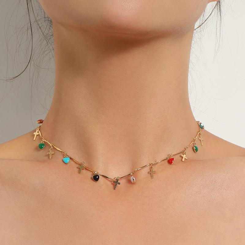 Pendant Necklaces Korean Cross Lover Heart Choker Necklace For Women Gothic Minimalist Chain Wedding Jewelry Gift