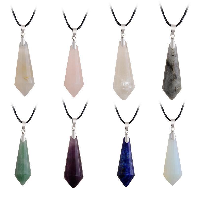 Pendant Necklaces Black PU Leather Cord Necklace Womens Rhombus Real Rose Stone Natural Pink White Quartz Choker 50cm