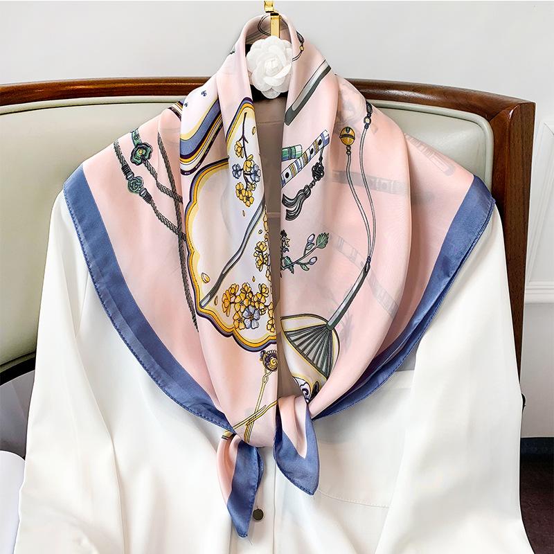 Scarves KOI LEAPING Small Square Scarf Female Fashion Printing Sunscreen Silk Bag With Stewardess Gift