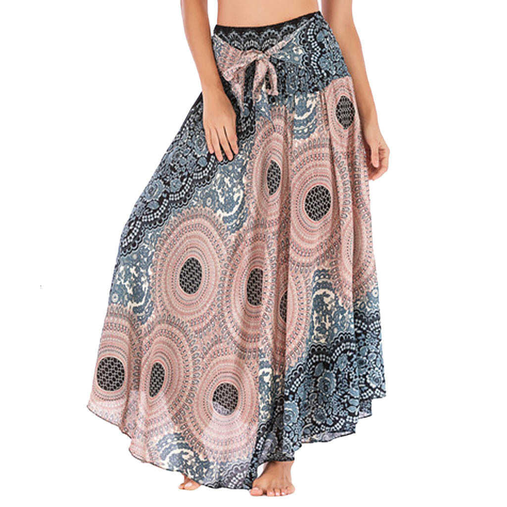 Skirts Falda larga estilo Hippie para mujer, con flores bohemias, cintura elstica, P34 Floral, cuello Halter MFLR