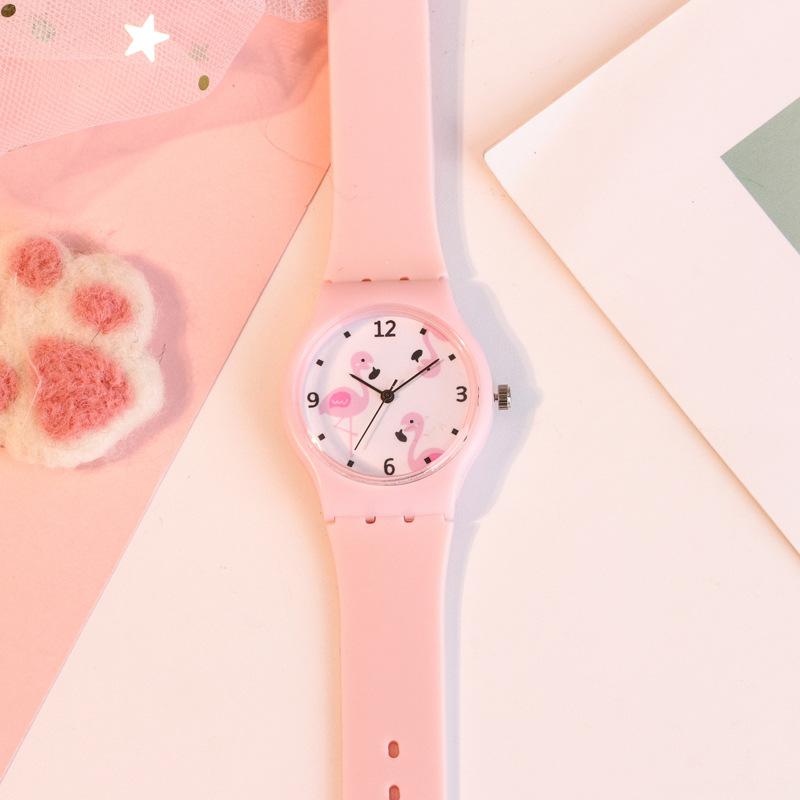 Wristwatches Silicone Candy Color Student Watch Girls Clock Fashion Flamingo Watches Children Wristwatch Cartoon Kids Quartz