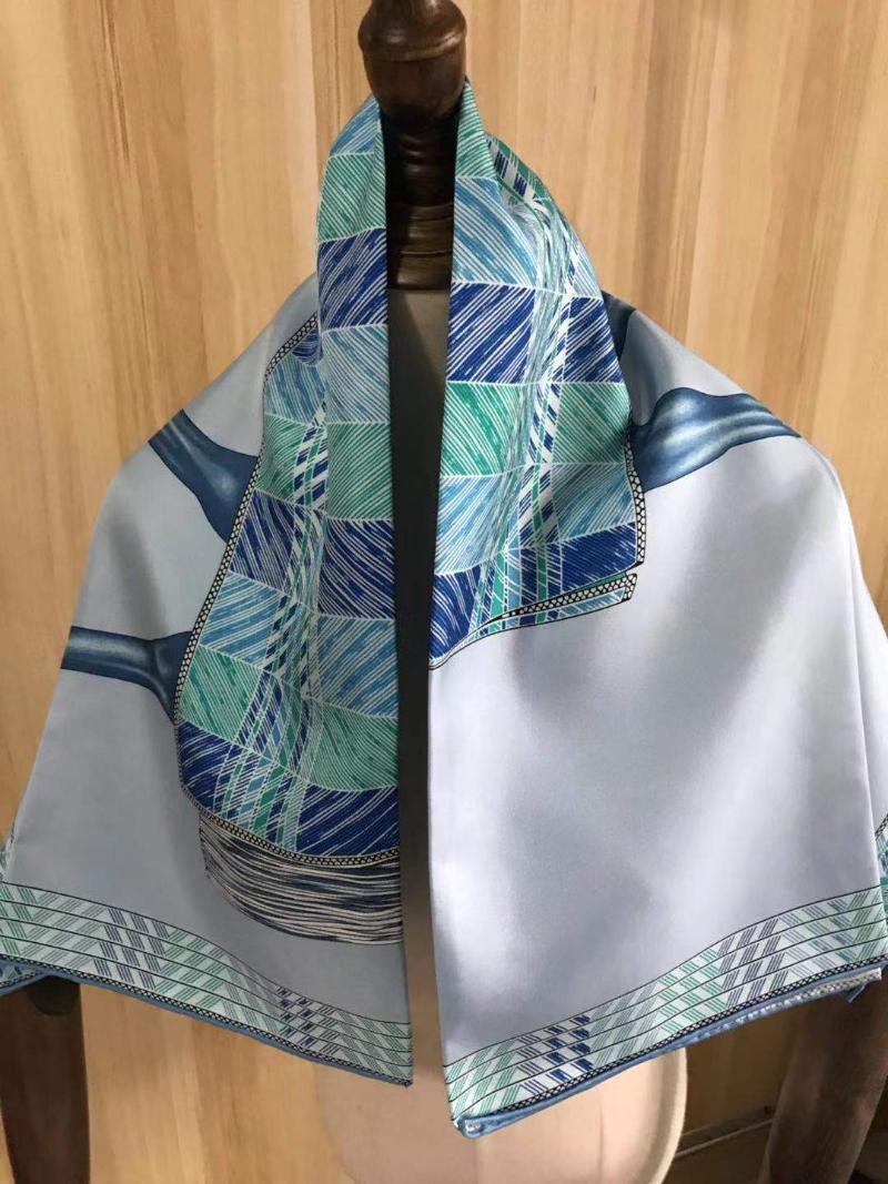 Scarves 2021 Arrival Winter Spring Classic Blue Horse 100% Pure Silk Scarf Twill Hand Made Roll 90*90 Cm Shawl Wrap For Women Lady