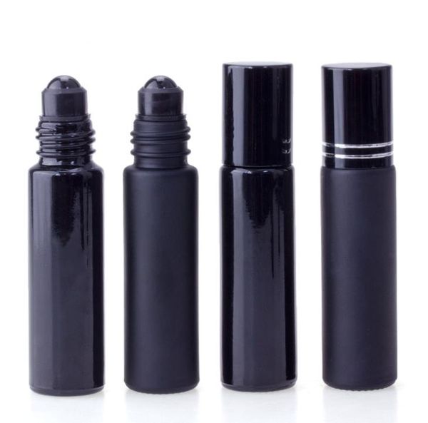 Wholesale 500pcs 10ML Black Essential Oil Bottle Glass Roll On Perfume Crystal Roller Ball Bottles SN2724