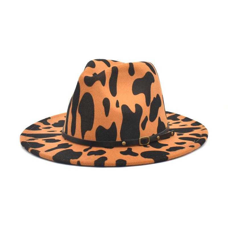 Wide Brim Hats Winter Women Men Cows Pattern Print Spotted Fedora Hat Autumn Street Felted