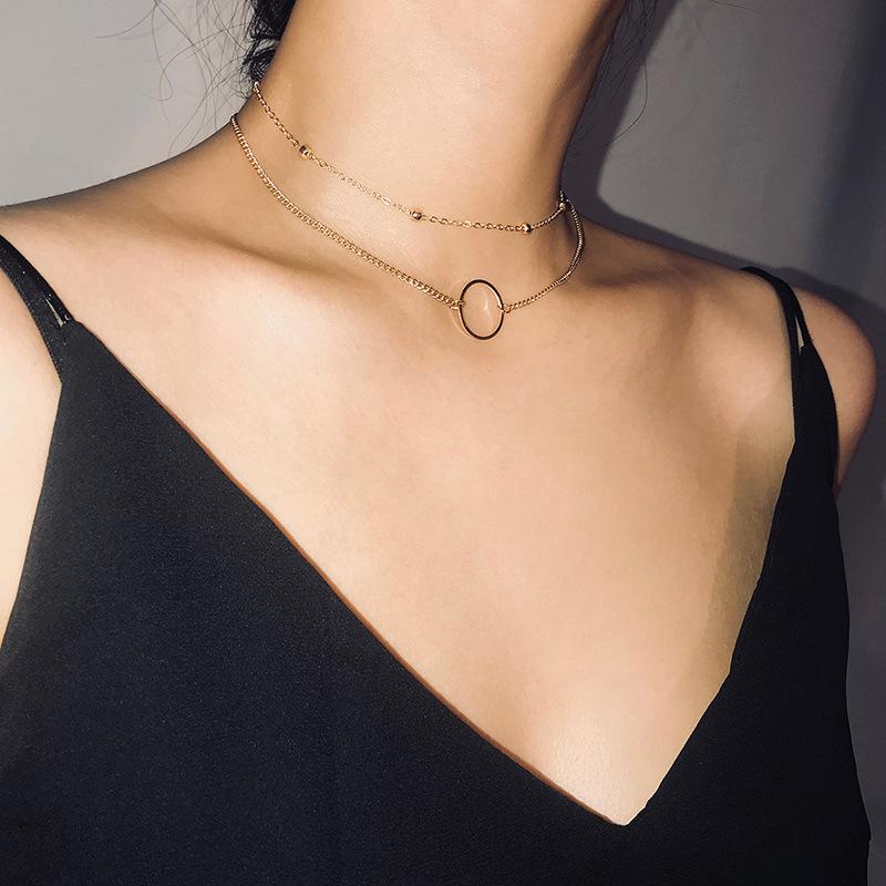 Chokers 2021 Trend Fashion Round Chain Necklace For Women Goth Two Layers Geometric Clavicle Punk Choker Vintage Jewelry