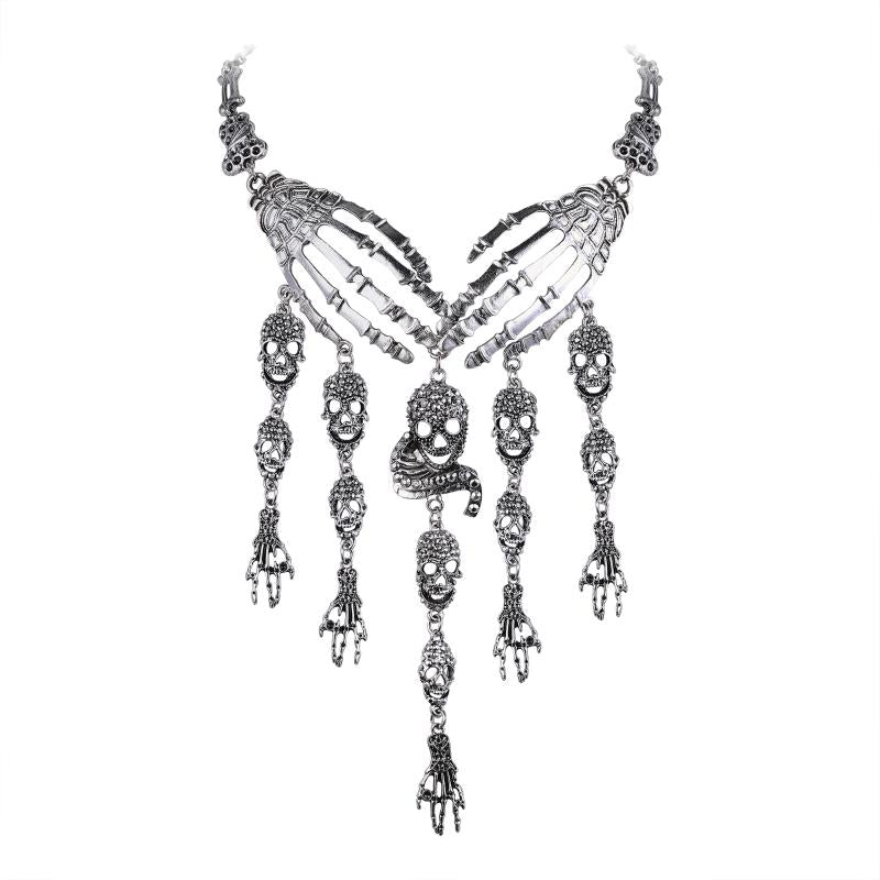 Chokers Halloween Skull Necklace Women Skeleton Hand Choker Goth Party Jewelry Gift Hip- Punk Neck Chain Link Collier Femme Retro