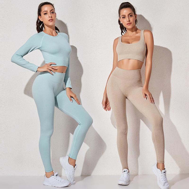 Yoga Outfit Seamless Workout Sportswear Gym Clothing Fitness Sets Women Set Athletic Sports Suit Crop Top Bra High Waist Leggings Suits