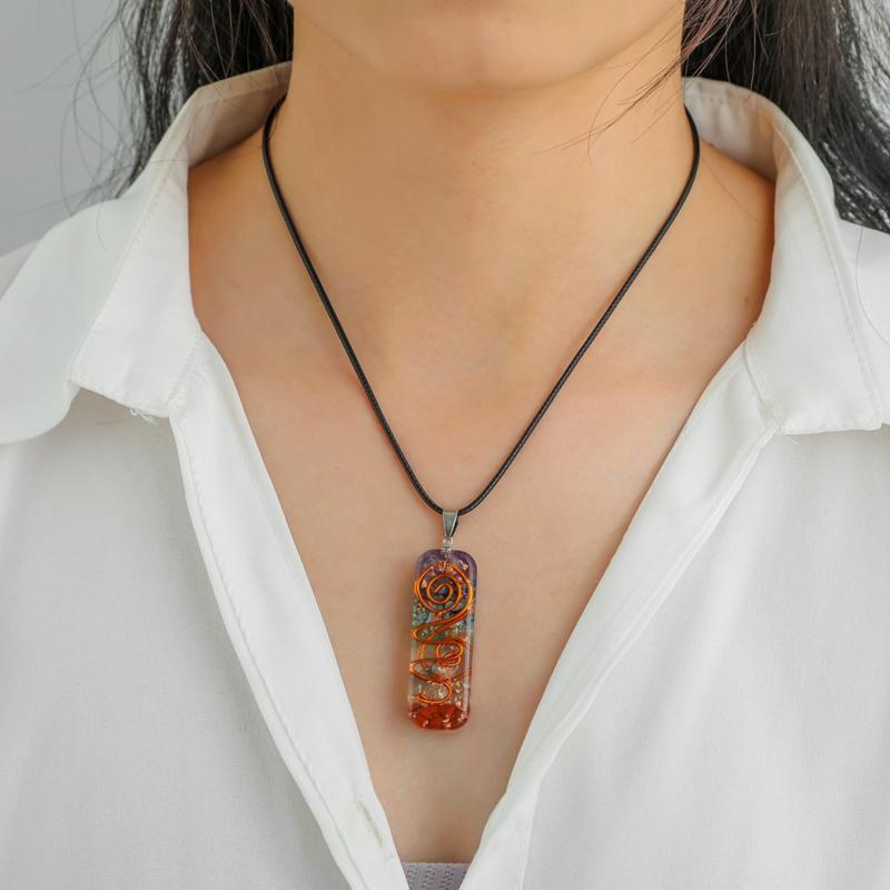 Pendant Necklaces Retro Reiki Healing Colorful Chips Stone Natural Chakra Orgone Energy Necklace Pendulum Amulet Orgonite Crystal