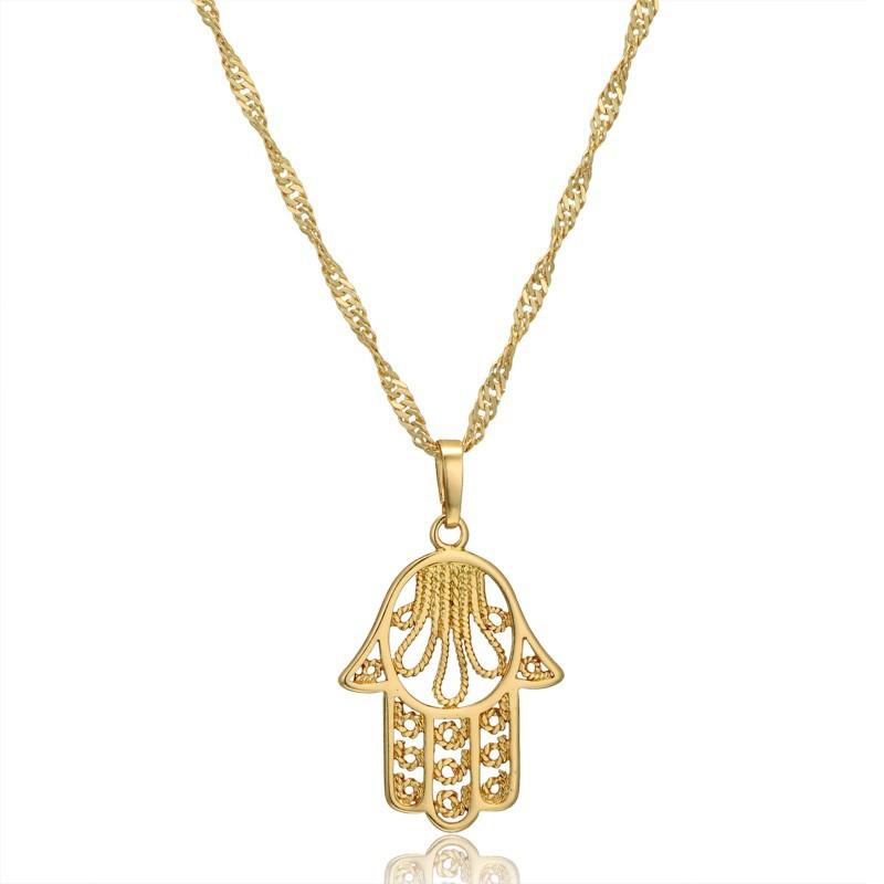Pendant Necklaces Classic Hamsa Hand Of Fatima Charm For Women Gold Color Palm Chokers Collar Jewelry Collier Femme Drop