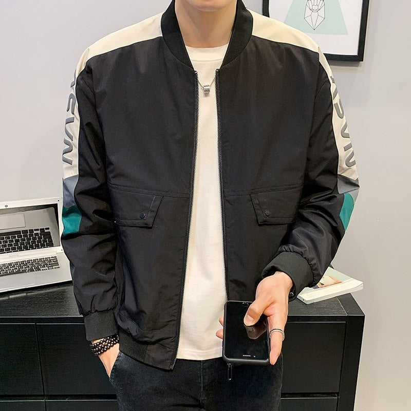 New casual sweater jacket coat spring and autumn baseball uniform Korean tooling printing top youth men&#039;s wear