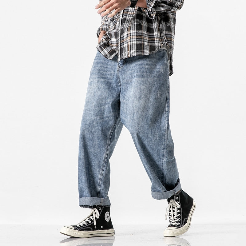 Trendy casual pants, loose fitting straight jeans, versatile Harlan leggings, Harajuku Style Men&#039;s wear