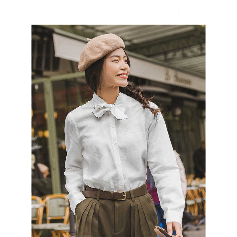 Women&#039;s Blouses & Shirts blouses Spring Autumn Vintage Lace-up Stand Collar Elegant Temperament Girlish Literature Long Sleeve Blouse KFAG